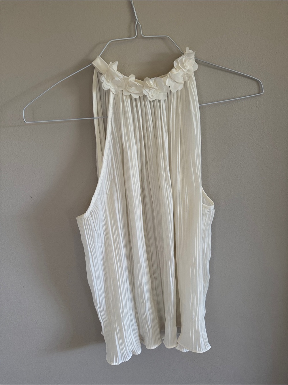 Zara Cream Floral Halter Pleated Blouse